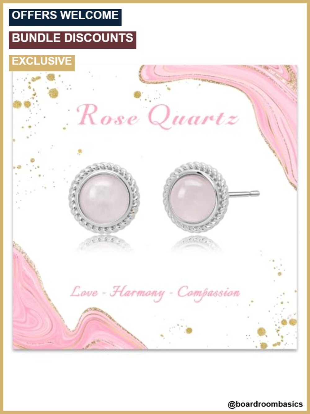 Natural Rose Quartz Stud Earrings 6mm Silver Post Handmade Gift